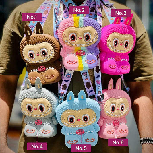 Labubu Monster Crossbody Bag for Kids – Soft Silicone Cartoon Shoulder Purse